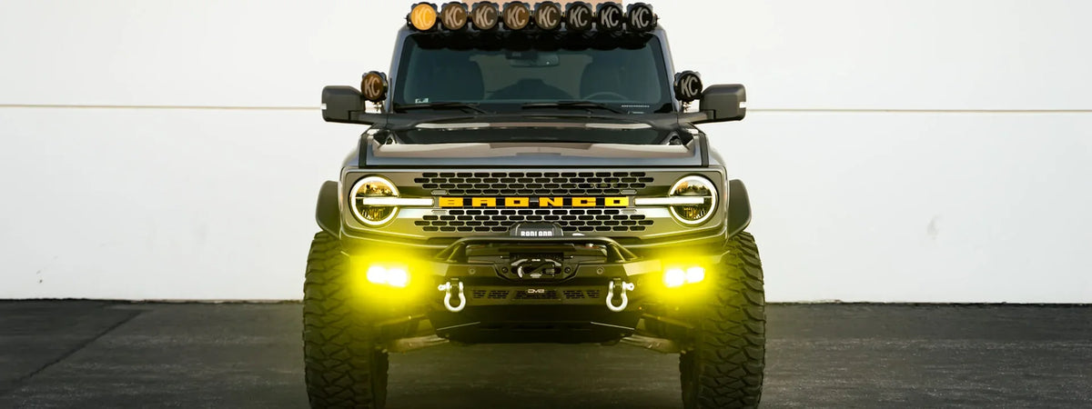 2021+ Ford Bronco with winch-ready front bumper on rocky trail