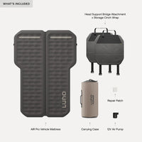LUNO air mattress and accessories set on a white background