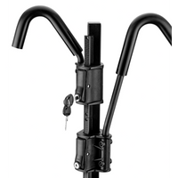 Black bike rack with two handles on a white background