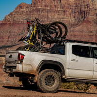 Trailbreaker Chase Rack in bed of Toyota Tacoma with 3 mountain bikes