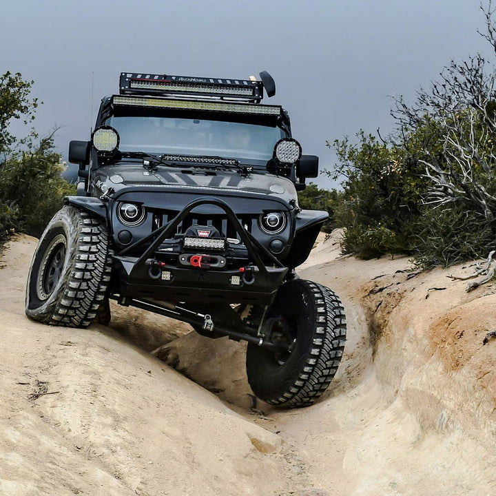 Jeep Wrangler with winch bumper and led lights