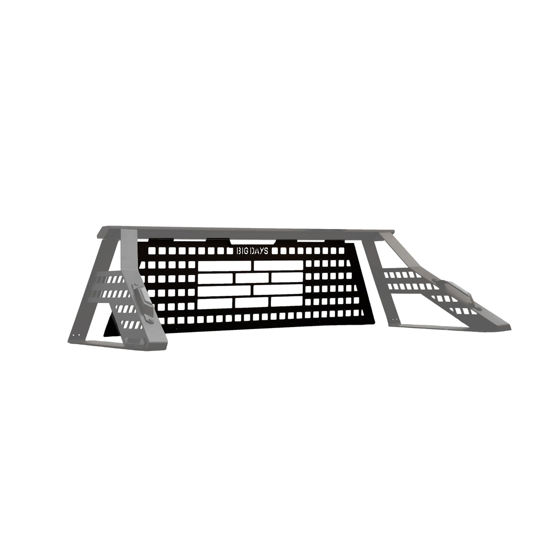 Big Days Headache Rack Pro aluminum cab barrier on a Chase Rack
