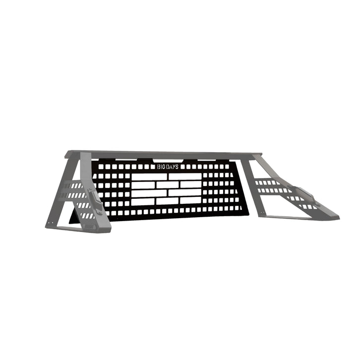 Big Days Headache Rack Pro aluminum cab barrier on a Chase Rack