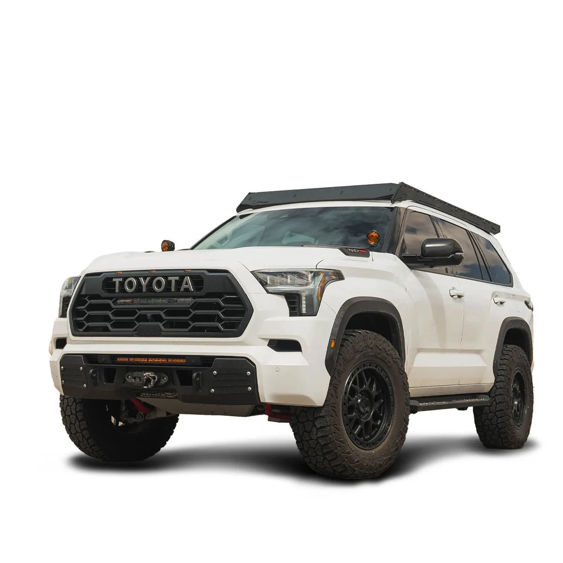 Prinsu Pro roof rack on a 2023-2026 Toyota Sequoia, studio three-quarter view