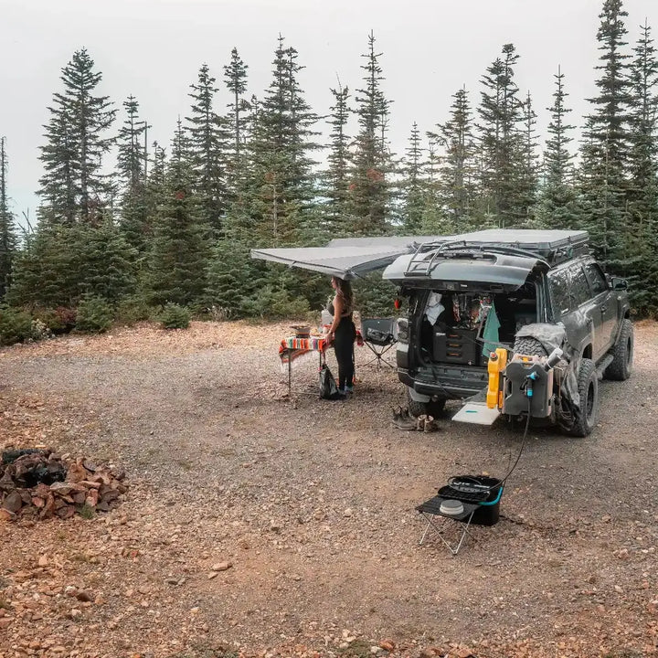 Free Spirit 180 Awning V2 with LED lights on