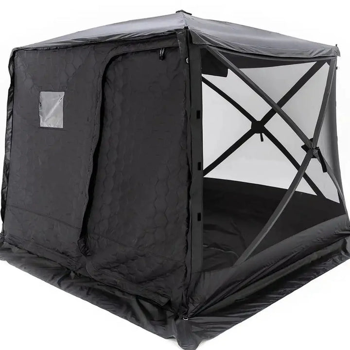 Free Spirit Hub 4XL pop-up tent with windows and door open