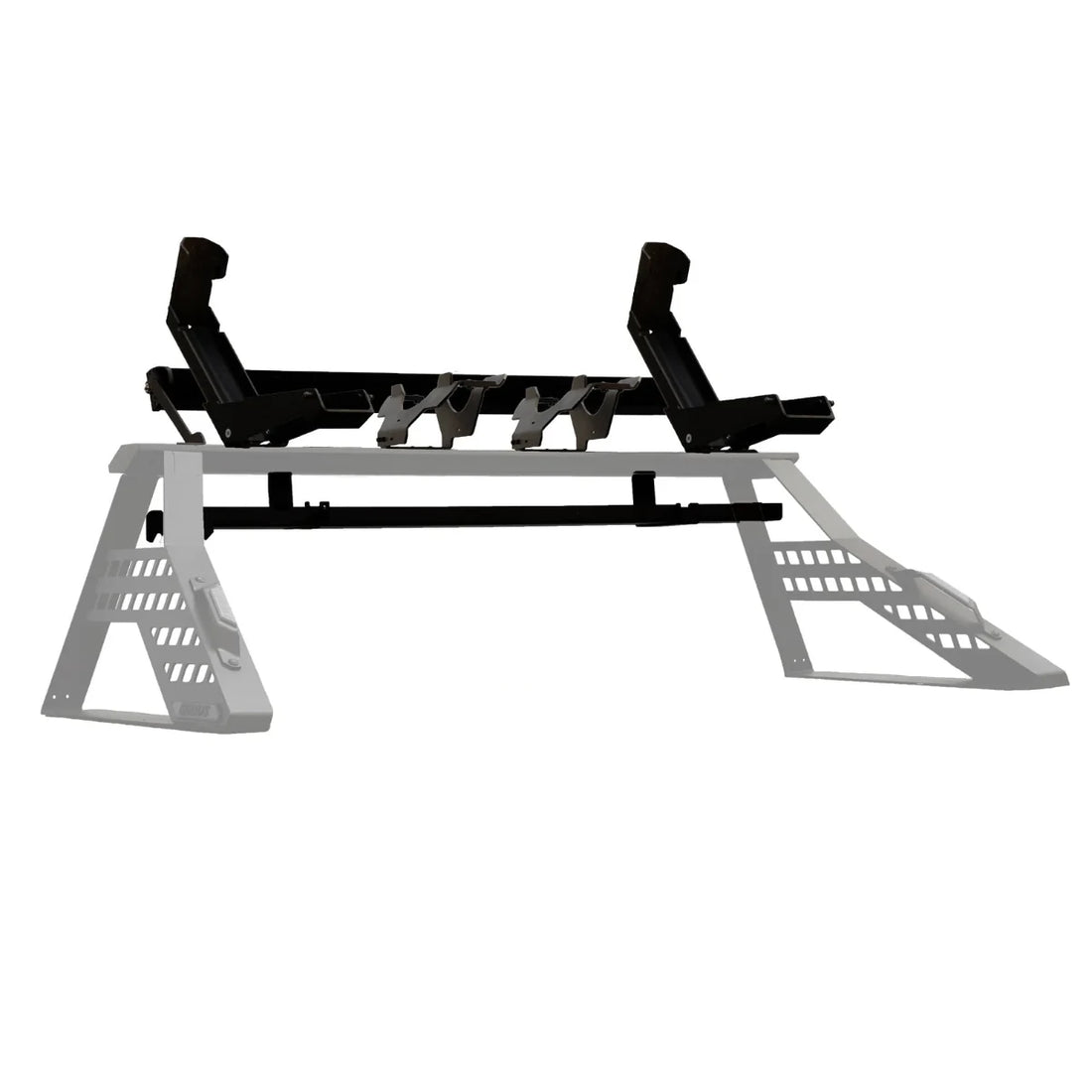 Big Days Chase Rack Elite build with 2 motorcycle mounts, 2 bike mounts and the lower stability bar on a white background