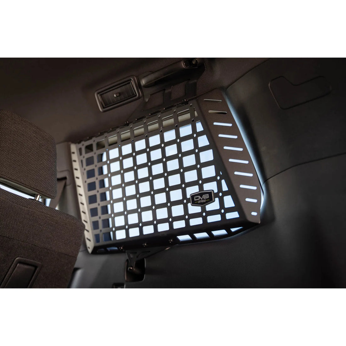 DV8 rear window molle panels installed detail