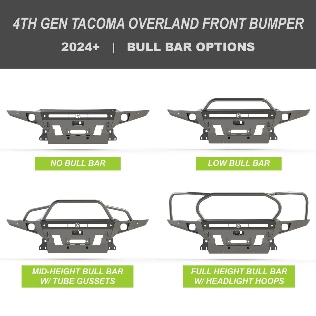 C4 Tacoma Overland Front Full-Height Bull Bar + Hoops 2024-2026 image 3