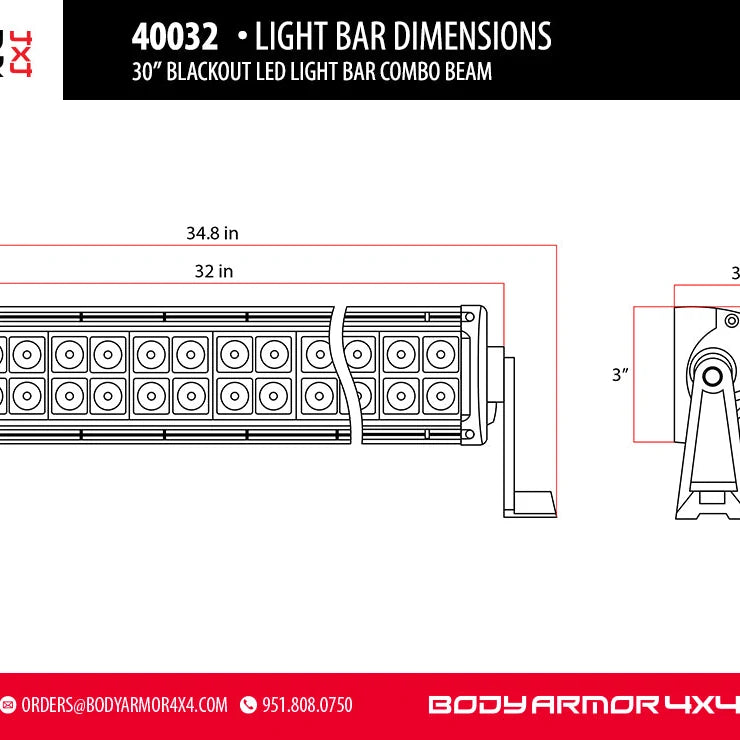 30" Blackout LED Light Bar Combo Beam with Harness