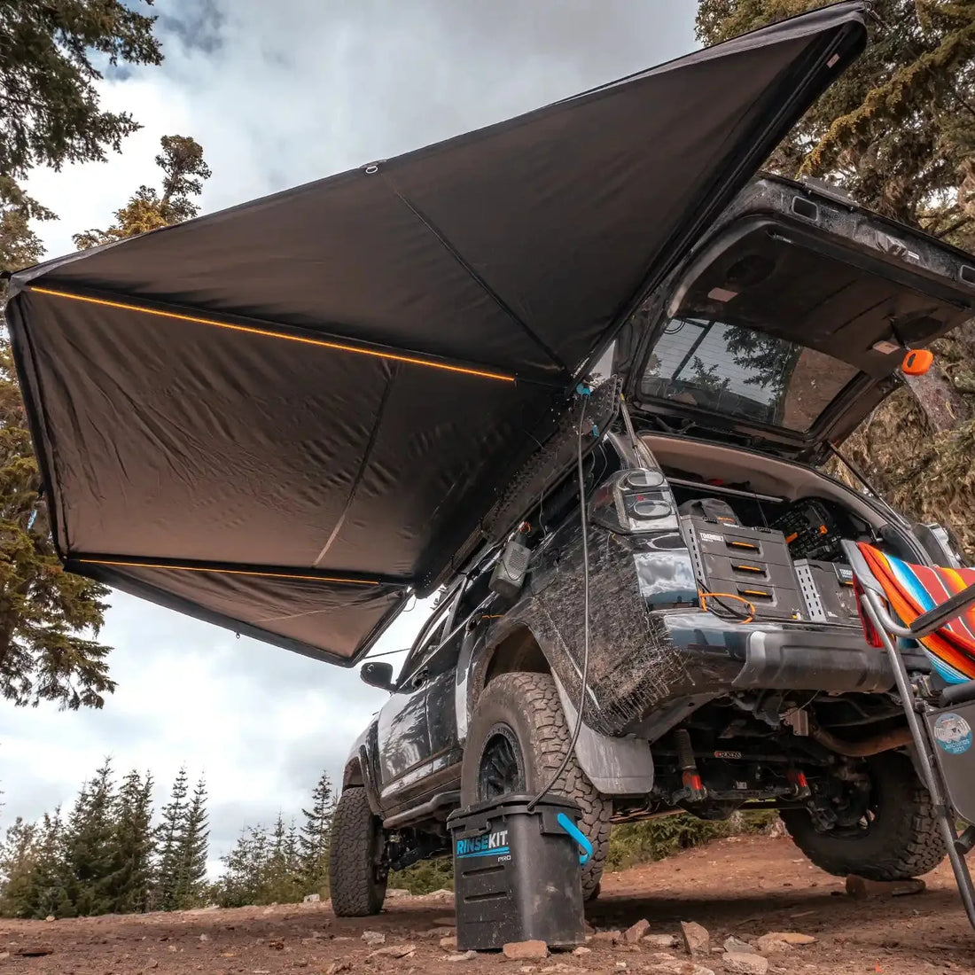 Free Spirit 180 Awning V2 with LED lights on
