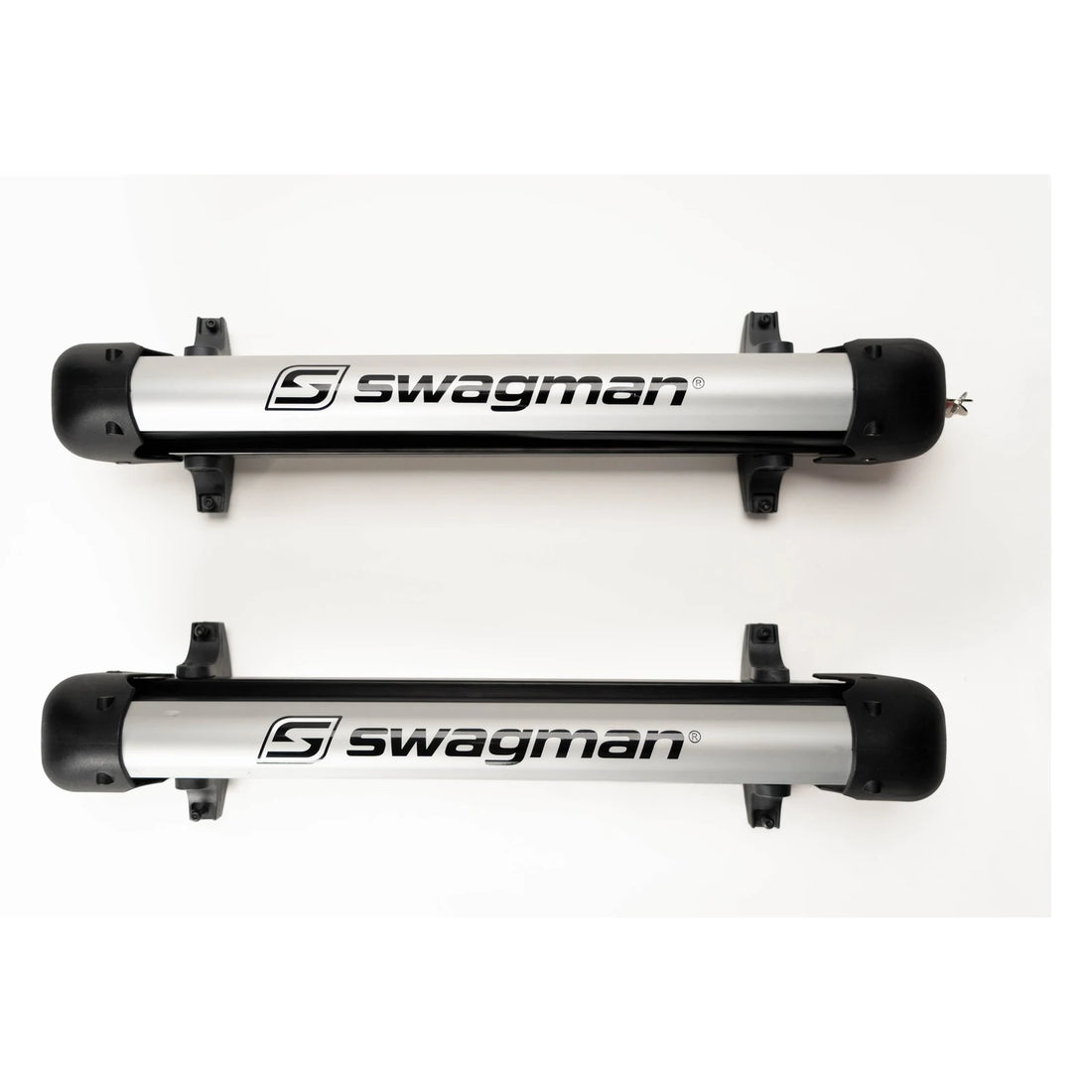 Two Swagman ski racks on a white background