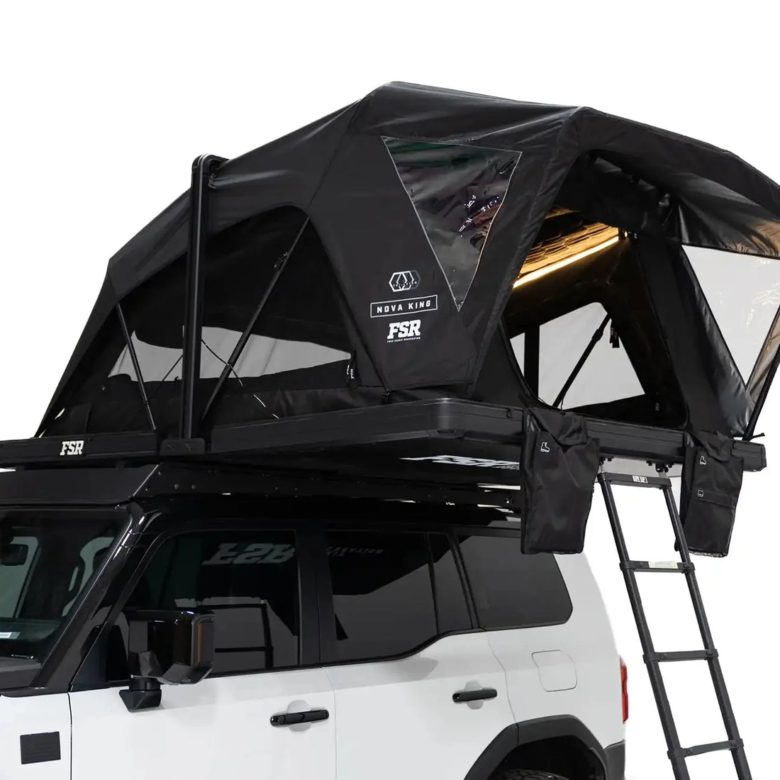Free Spirit Nova King rooftop tent with exterior lights on