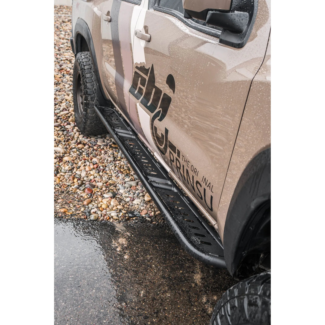 Frontier rock slider detail on trail truck
