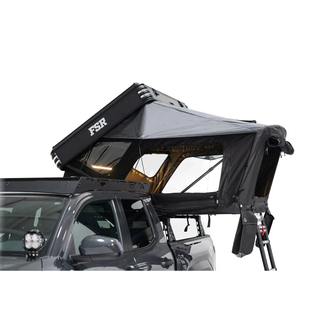 Free Spirit Kali aluminum hard shell fold-out rooftop tent side view