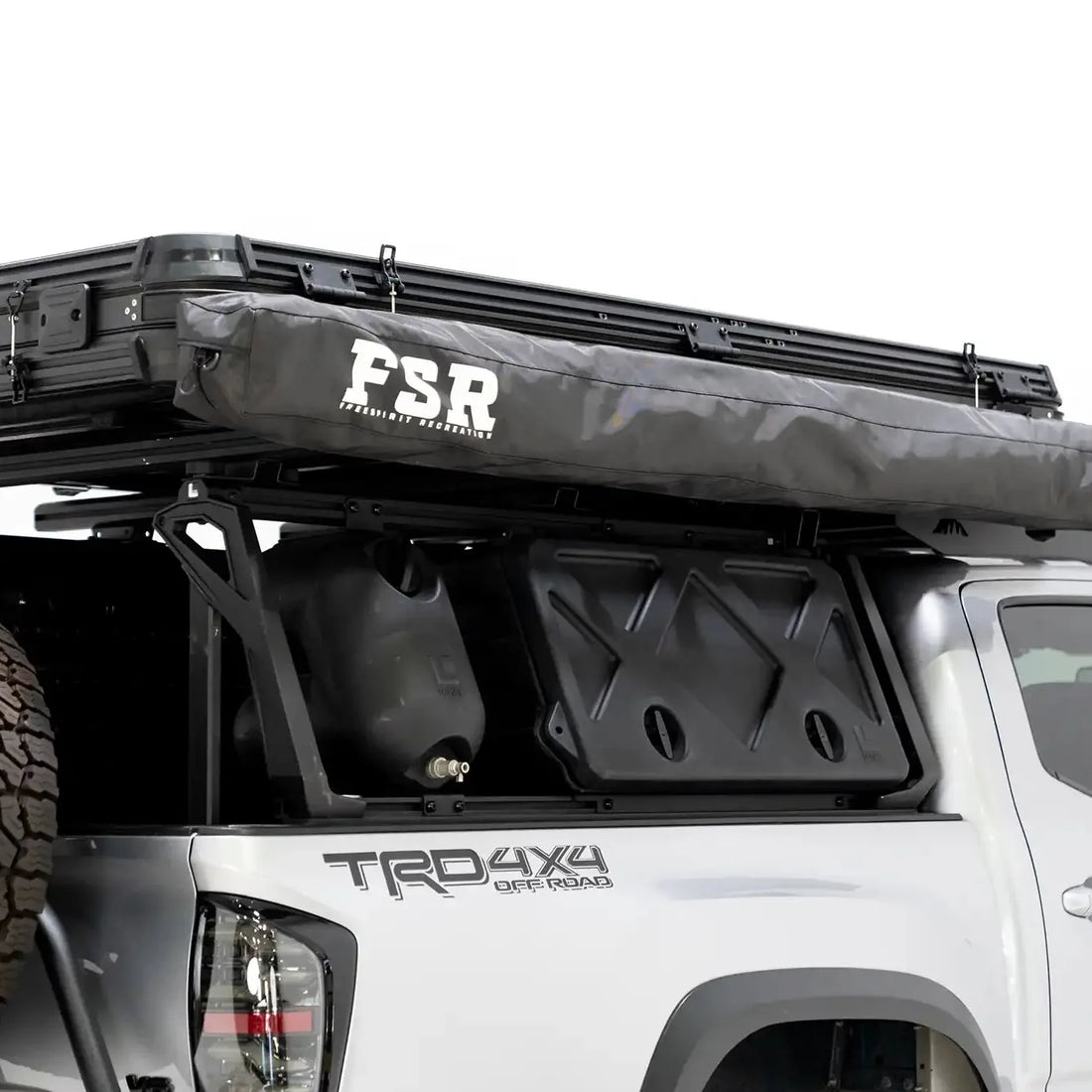Free Spirit 270 Awning V2 closed and stowed beside a rooftop tent