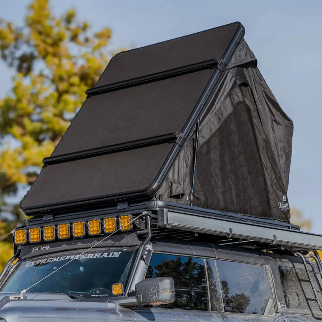 Free Spirit Aspen Lite XL clamshell rooftop tent open