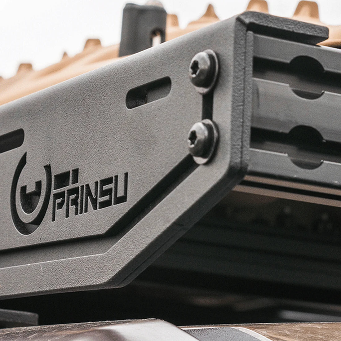 Prinsu Pro crossbar, side rail, and stainless hardware close-up