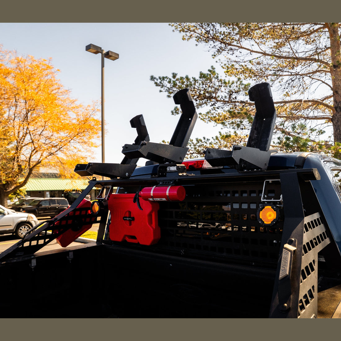 Handlebar clearance with Big Days moto offset adapters in a pickup bed