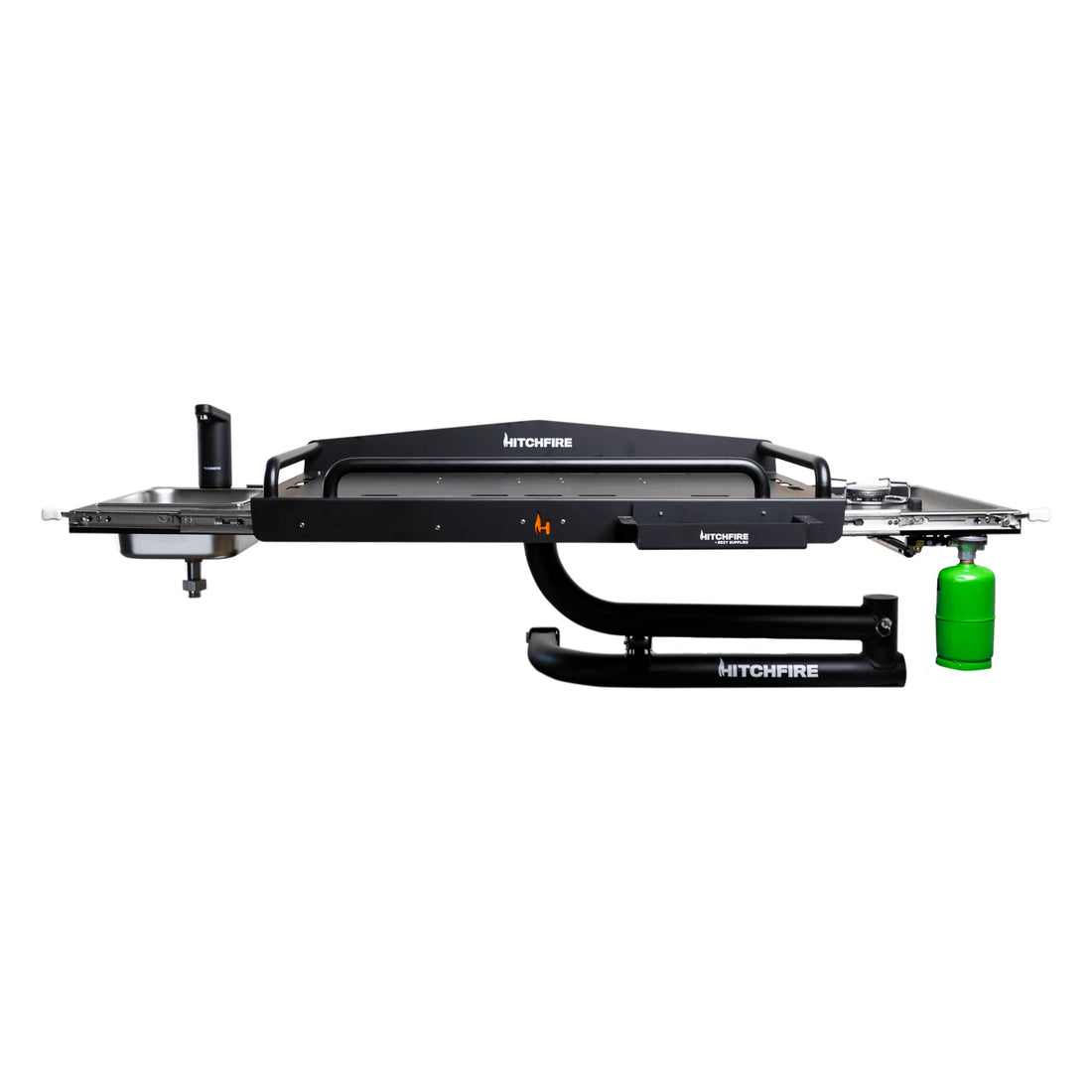 Black Hitchfire bike rack on a white background