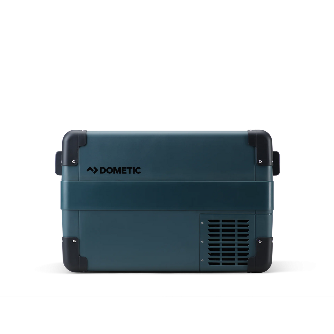 Portable Dometic electric camping fridge in dark blue, ideal for overlanding and outdoor adventures