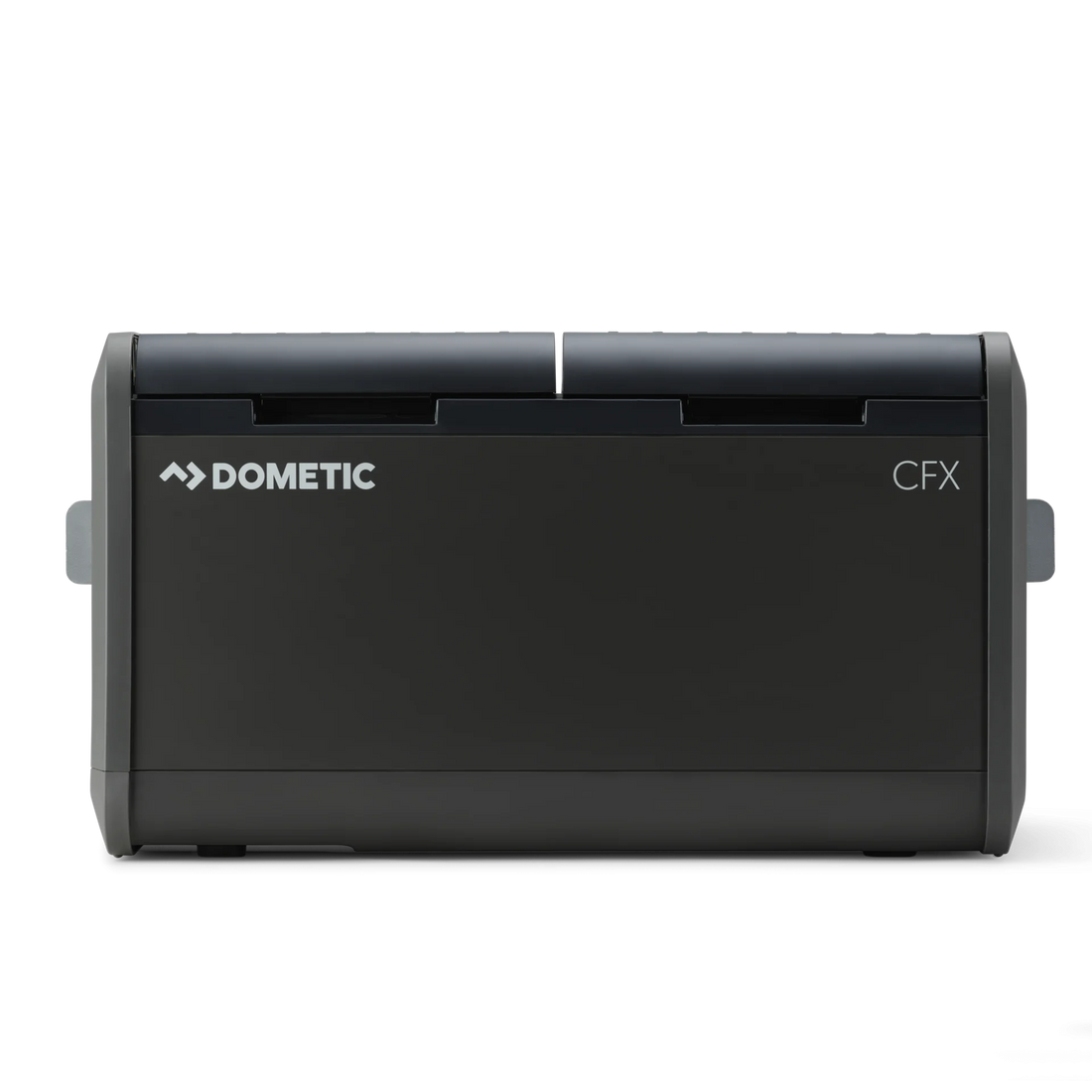 Dometic CFX portable car fridge freezer for camping and overlanding, black, front view.