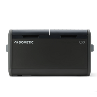 Dometic CFX portable car fridge freezer for camping and overlanding, black, front view.