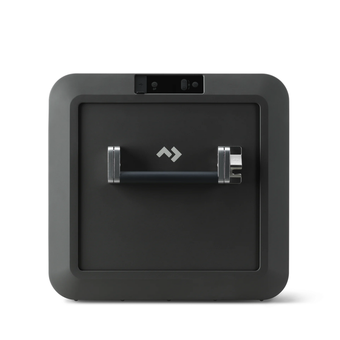 Matte black locking vehicle storage box with sturdy handle and modern design