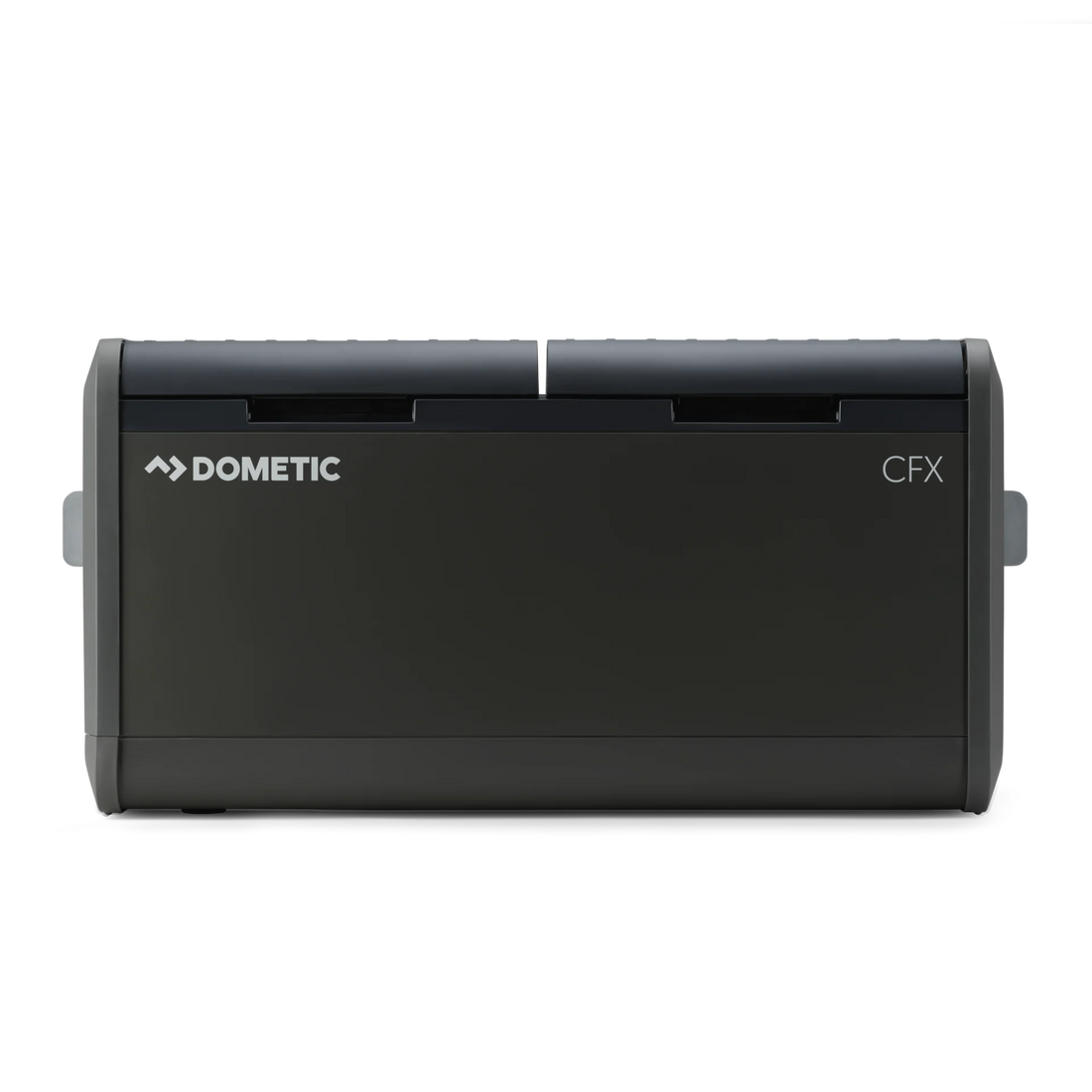 Portable Dometic CFX outdoor fridge freezer with dual lid, ideal for camping and overlanding