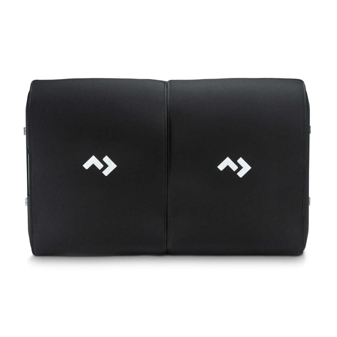 Black neoprene sleeve with a logo on a white background