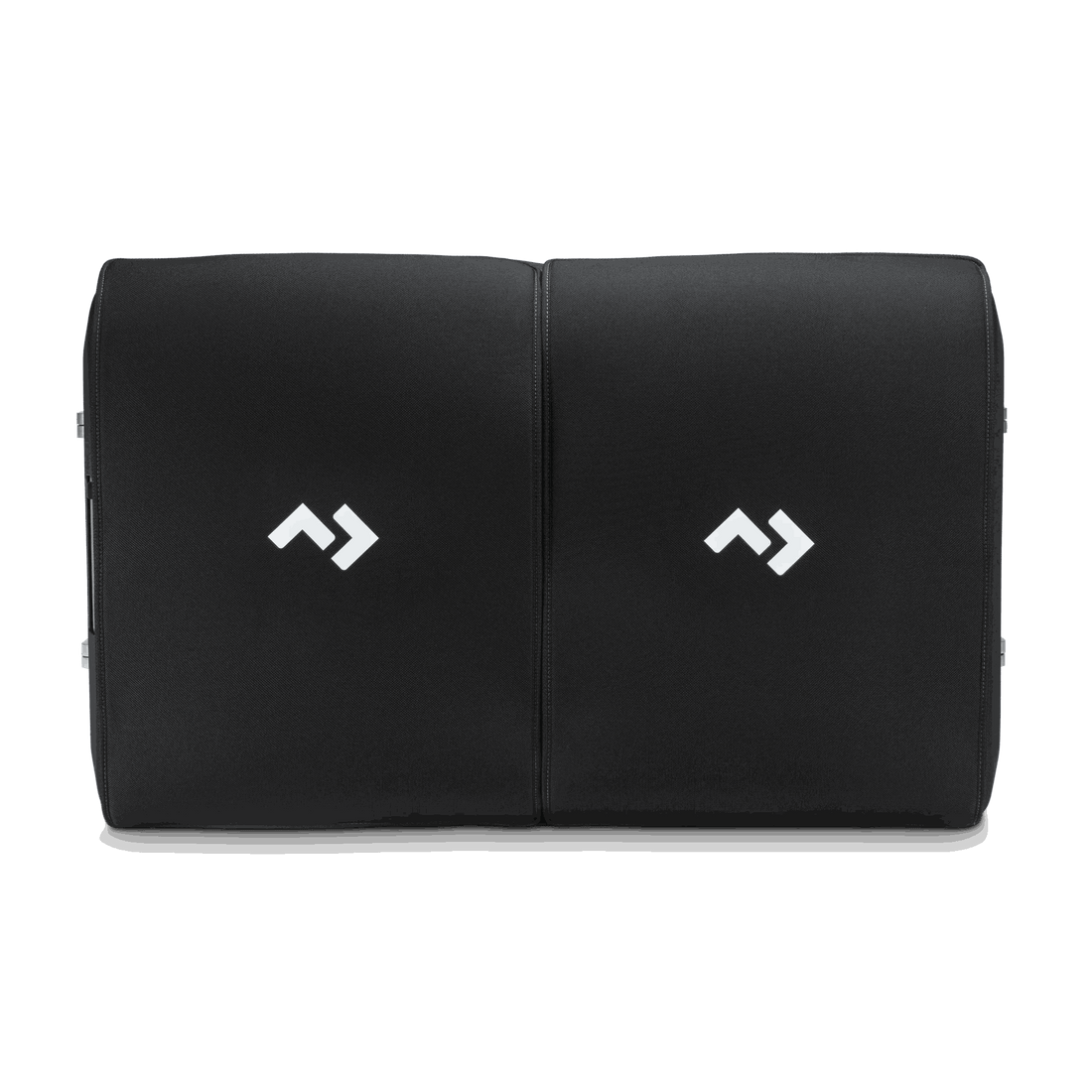 Black neoprene sleeve with a logo on a white background