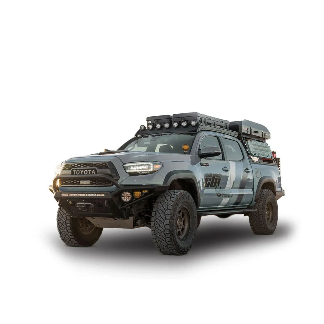 Prinsu Pro Tacoma cab rack installed overland truck view