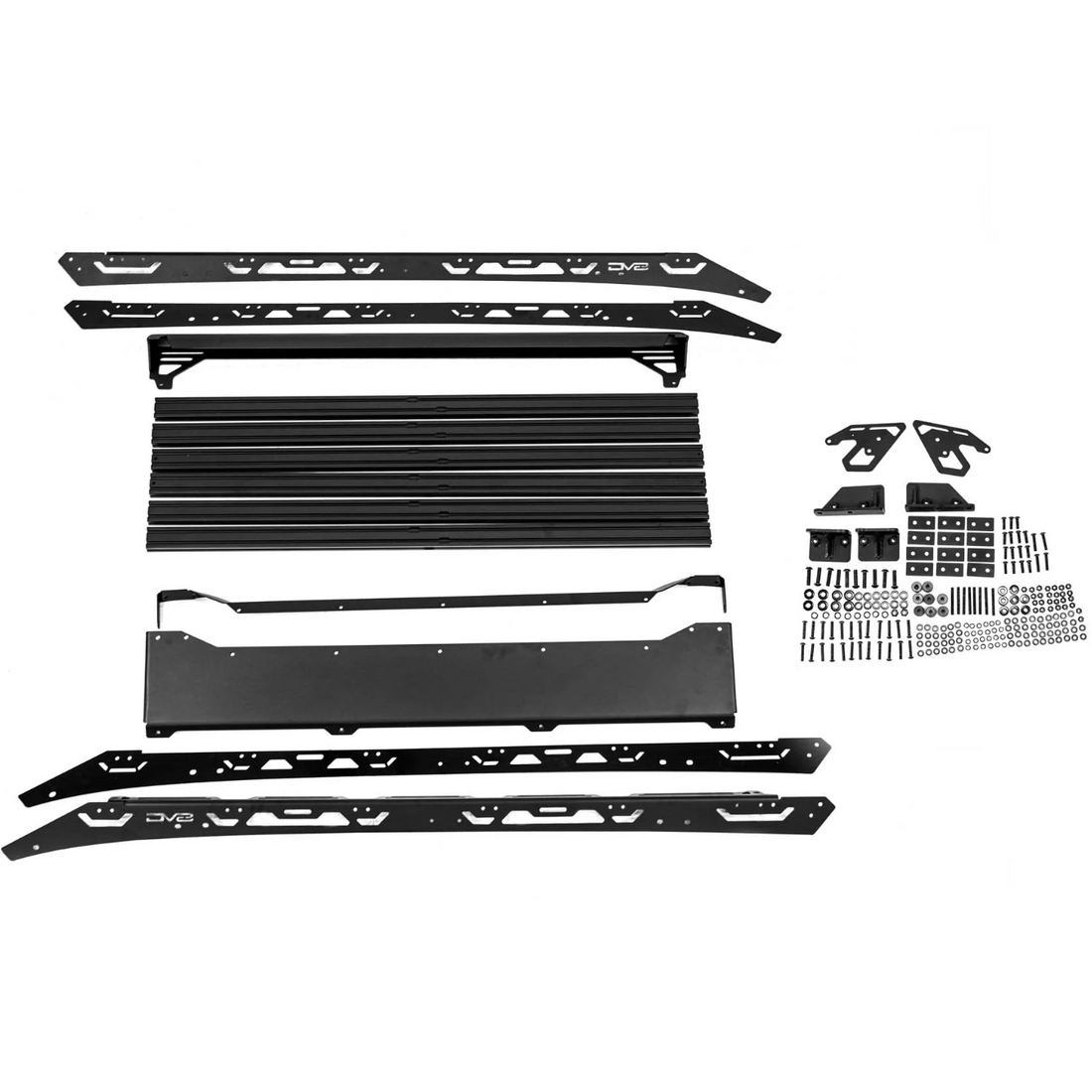Set of black metal vehicle roof racks on a white background
