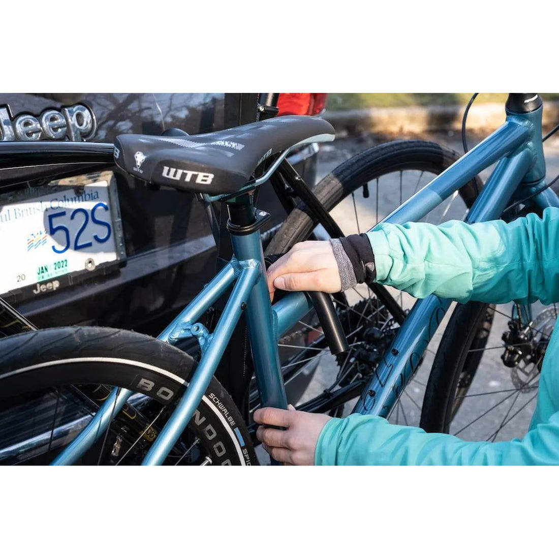 XTC 2 hitch mounted bike rack behind a vehicle