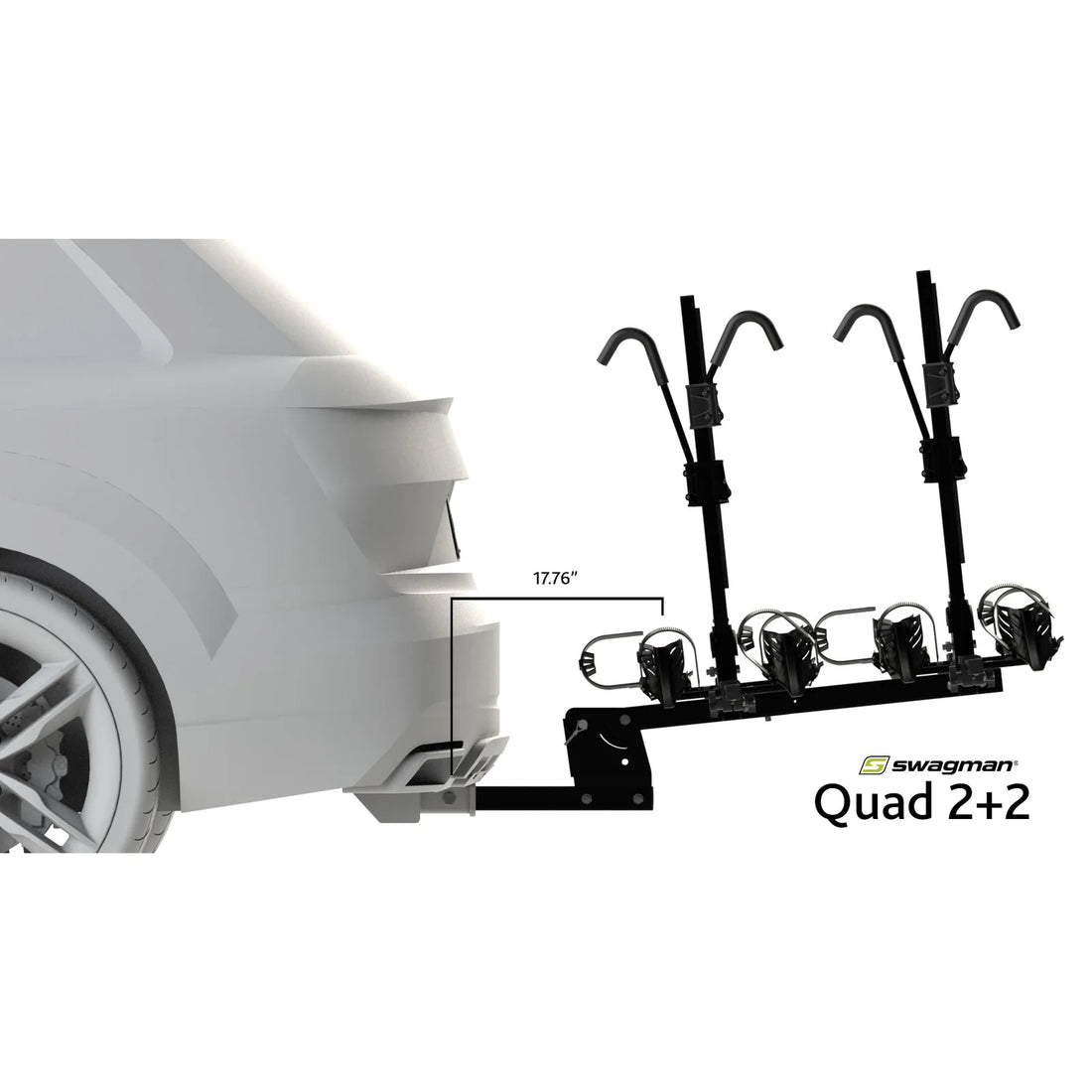 Swagman Quad 2+2 hitch rack lifestyle with bikes on a trail vehicle