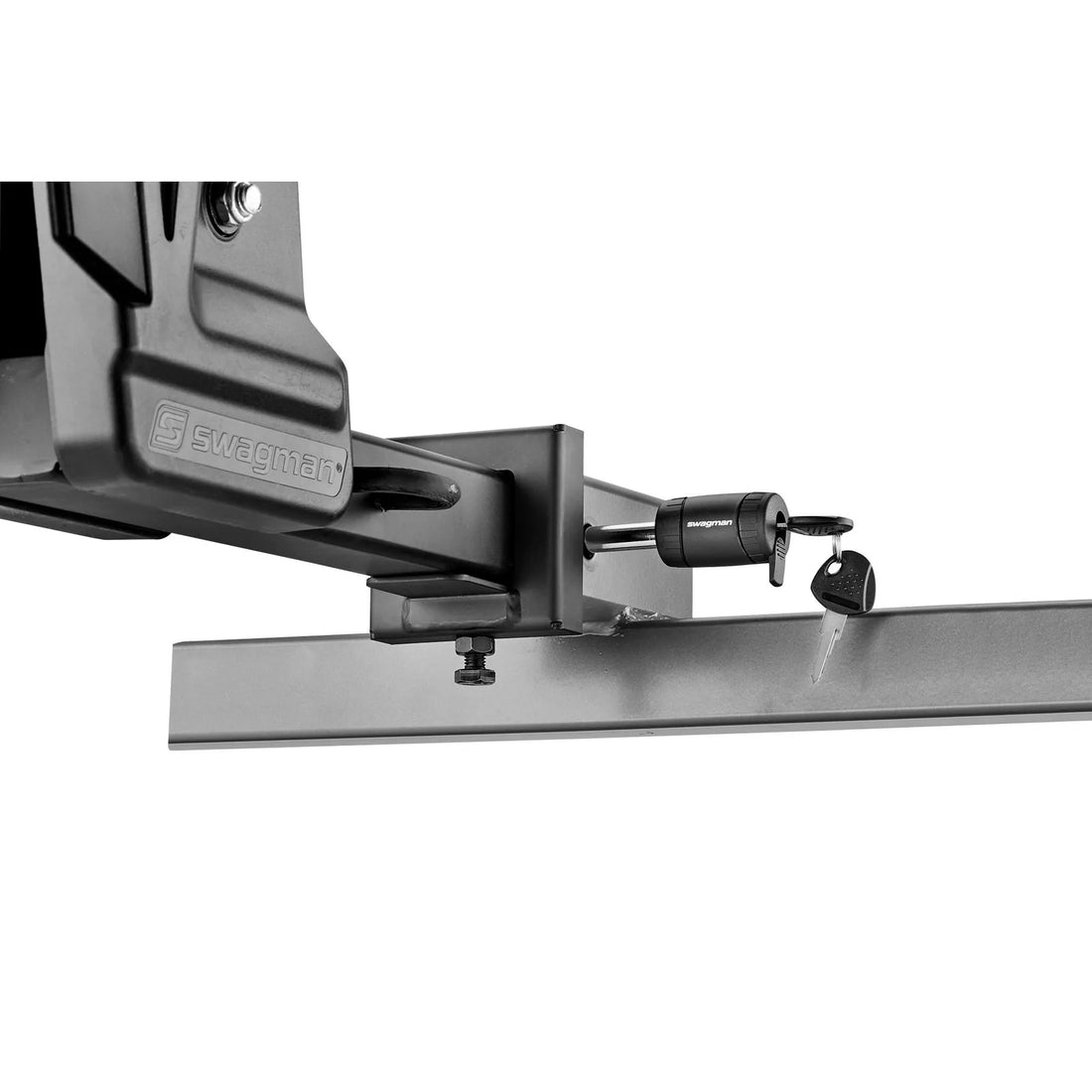 Escapee Pro wheel trays and locking ratchet arms on a 2 inch hitch rack