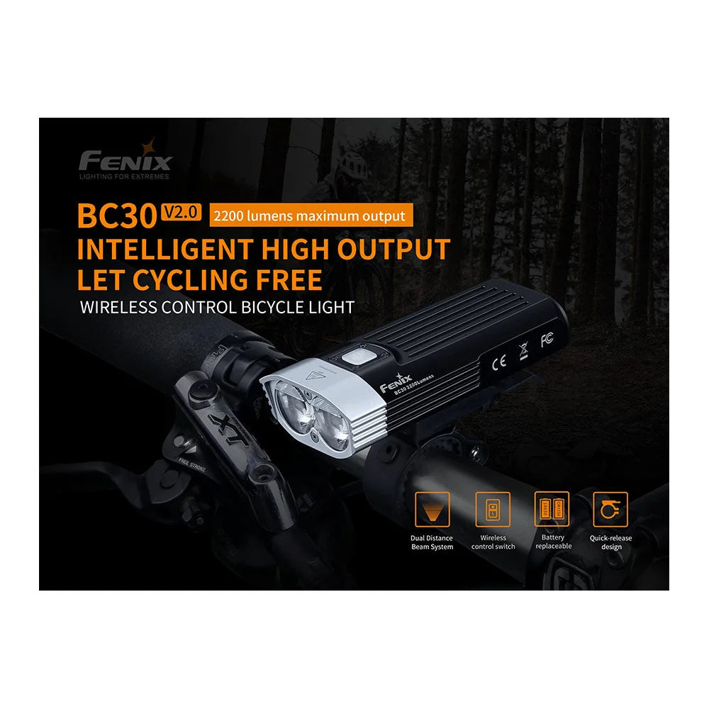 Fenix BC30 V2.0 MTB Bike Light - 2200 Lumen Wireless Remote