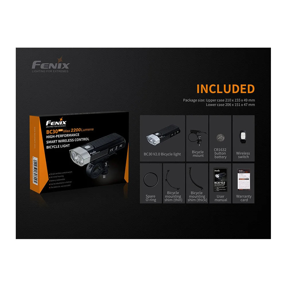 Fenix BC30 V2.0 MTB Bike Light - 2200 Lumen Wireless Remote