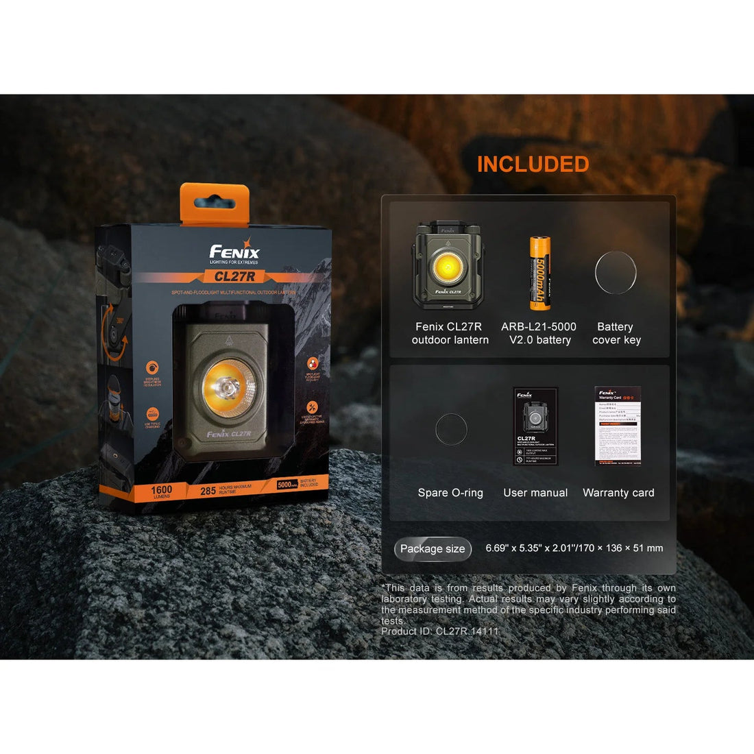Fenix CL27R lantern with box and included accessories