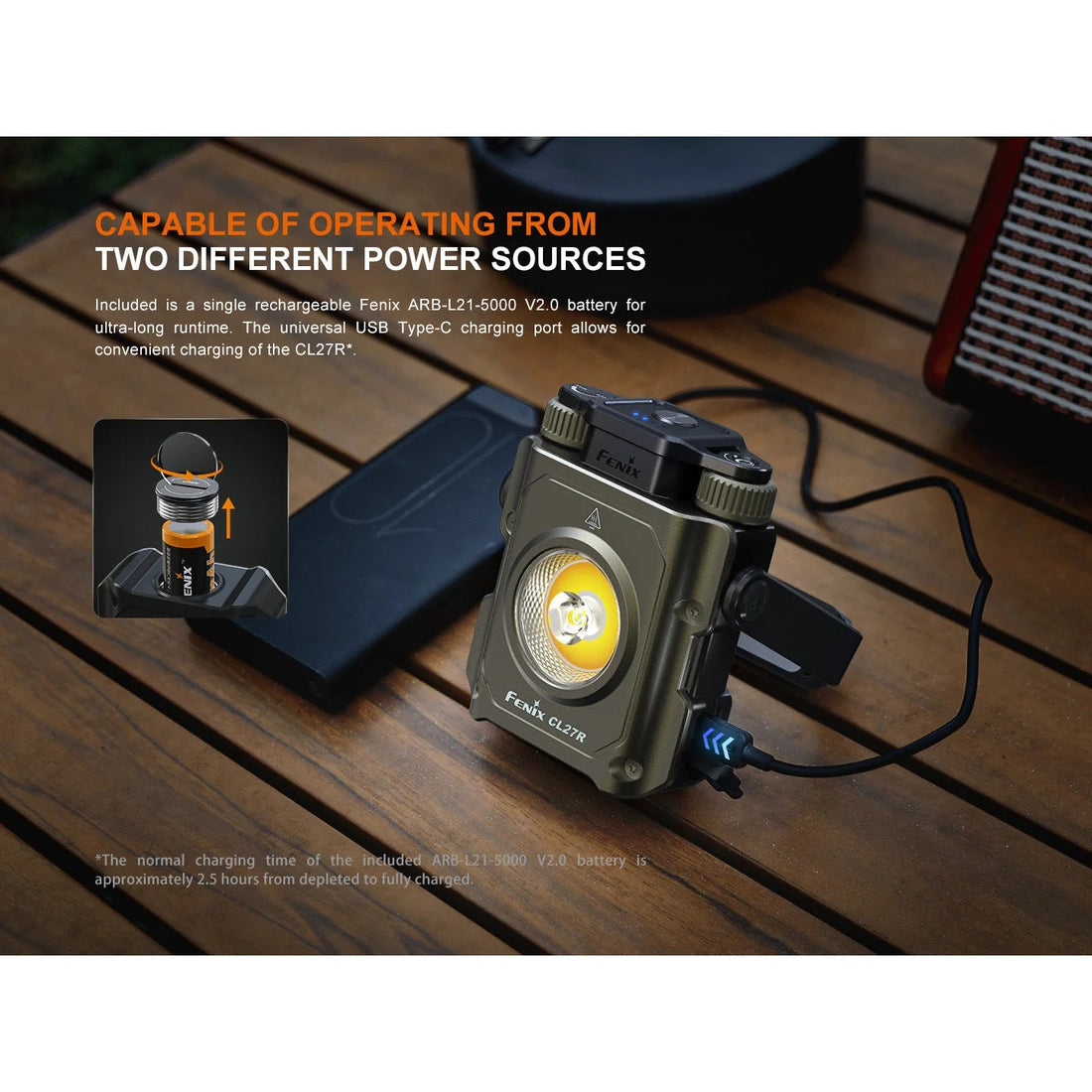 Fenix CL27R rechargeable lantern power bank charging