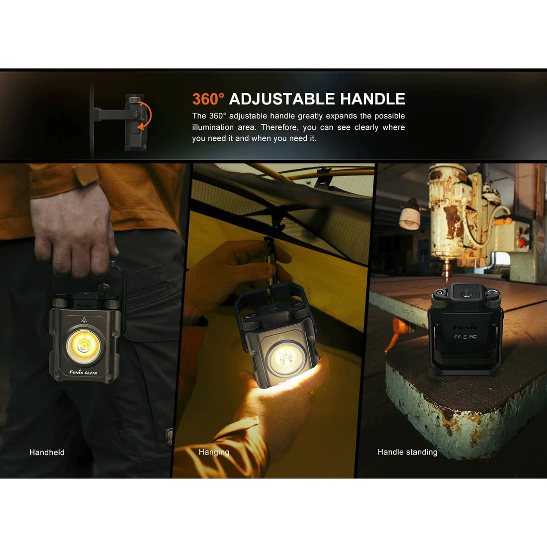Fenix CL27R rechargeable lantern rotating head detail