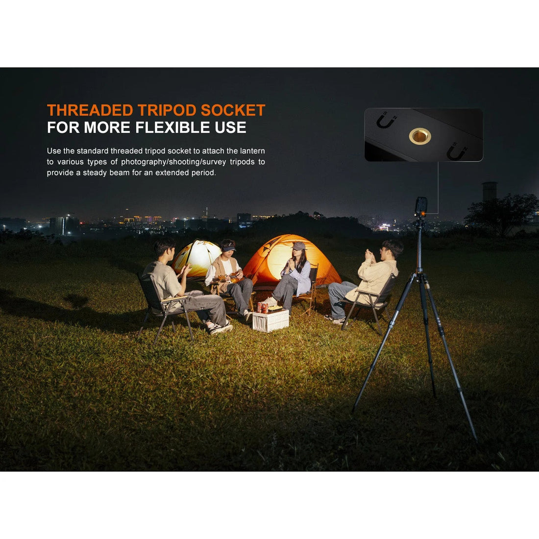 Fenix CL27R rechargeable lantern on tripod mount