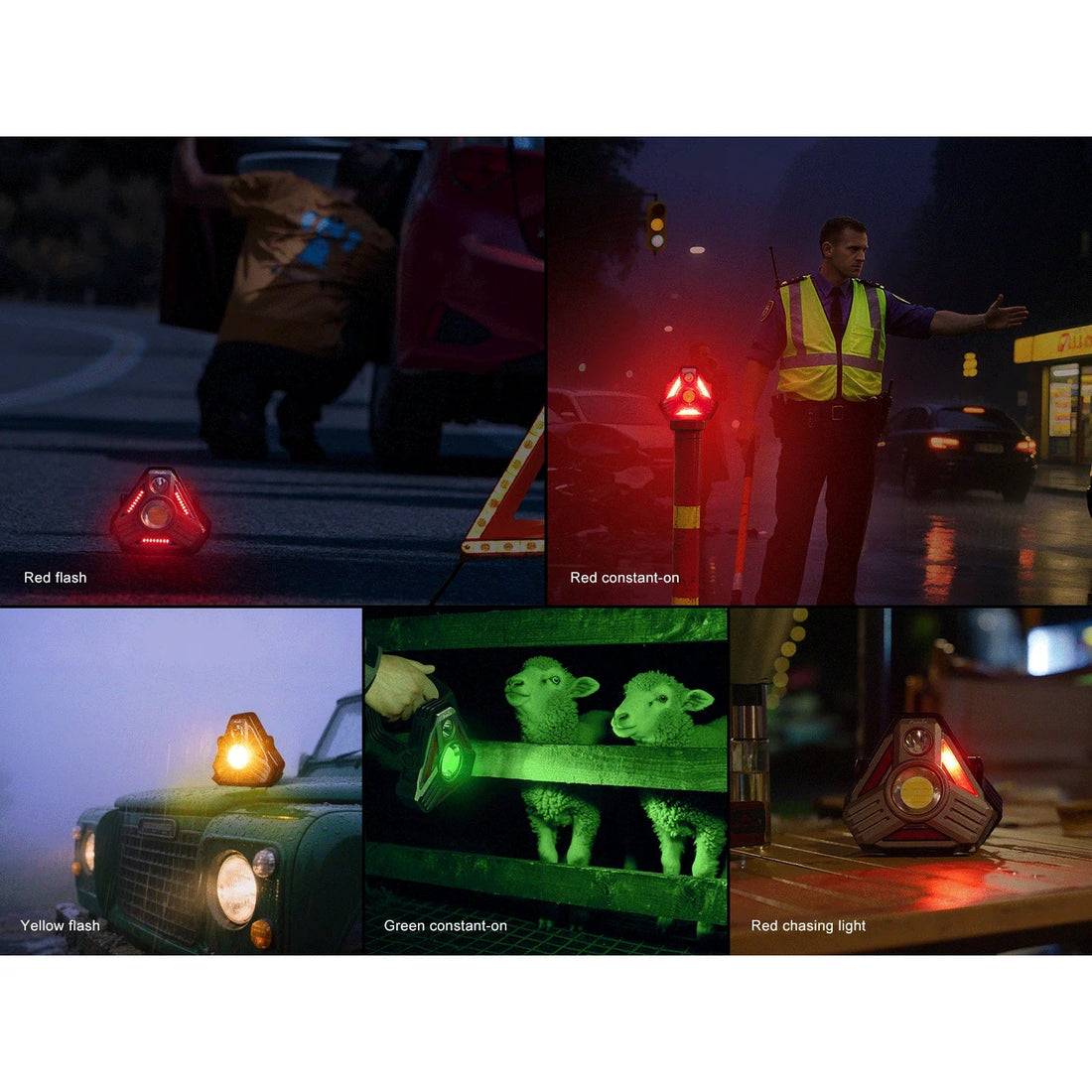 Fenix CP50R camping lantern red, yellow and green warning light modes at the roadside