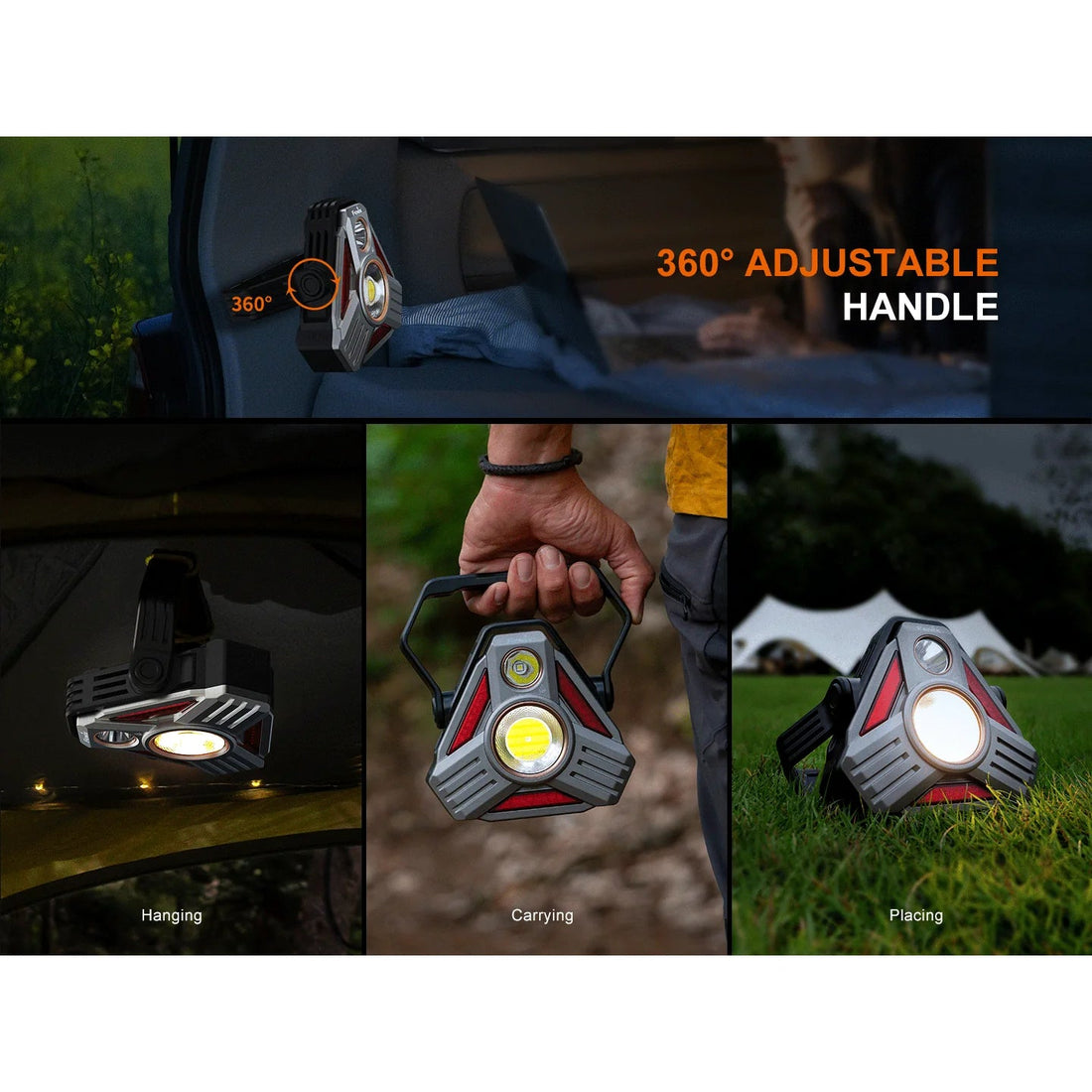 Fenix CP50R camping lantern 360 degree handle for hanging, carrying and placing