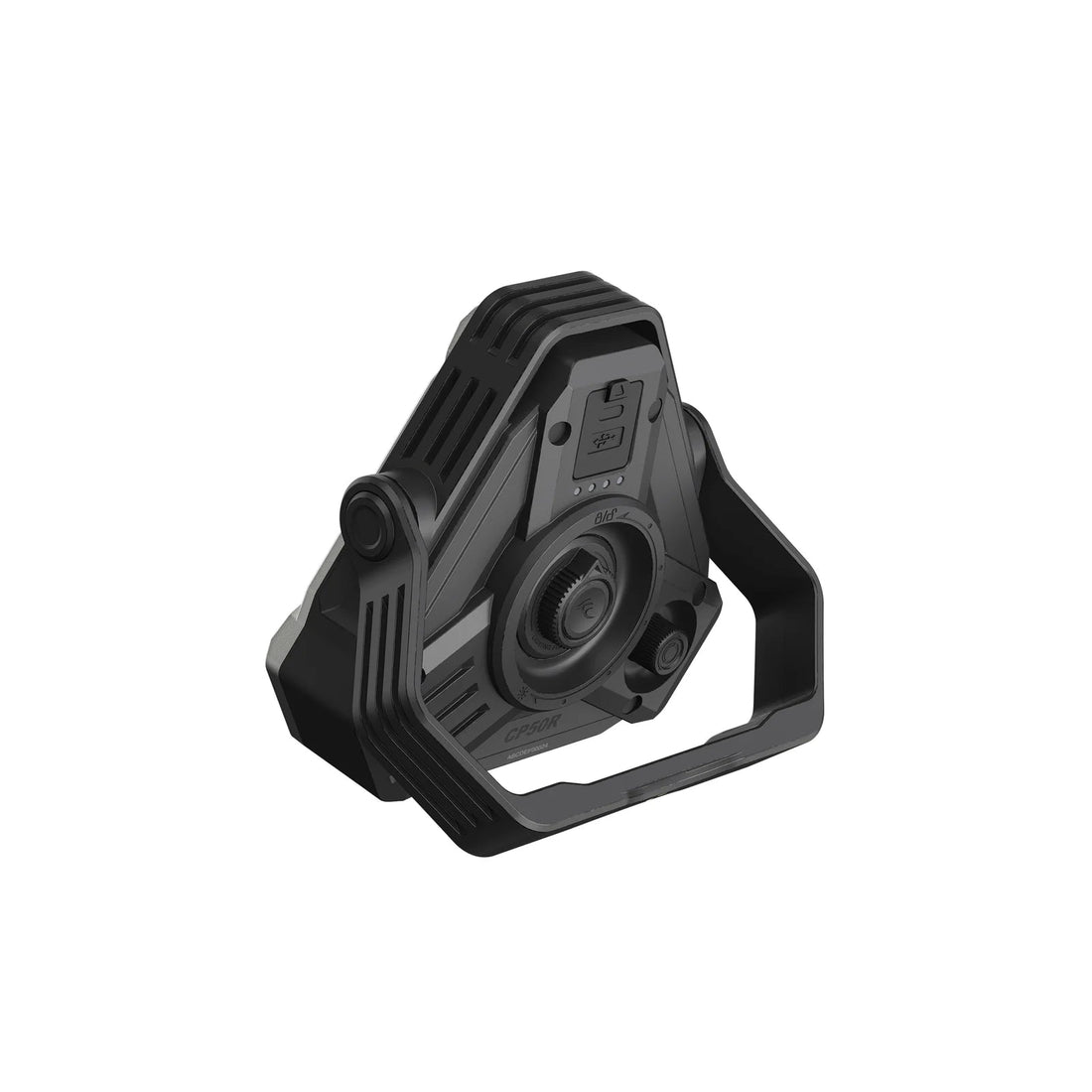 Fenix CP50R camping lantern with handle extended, back view
