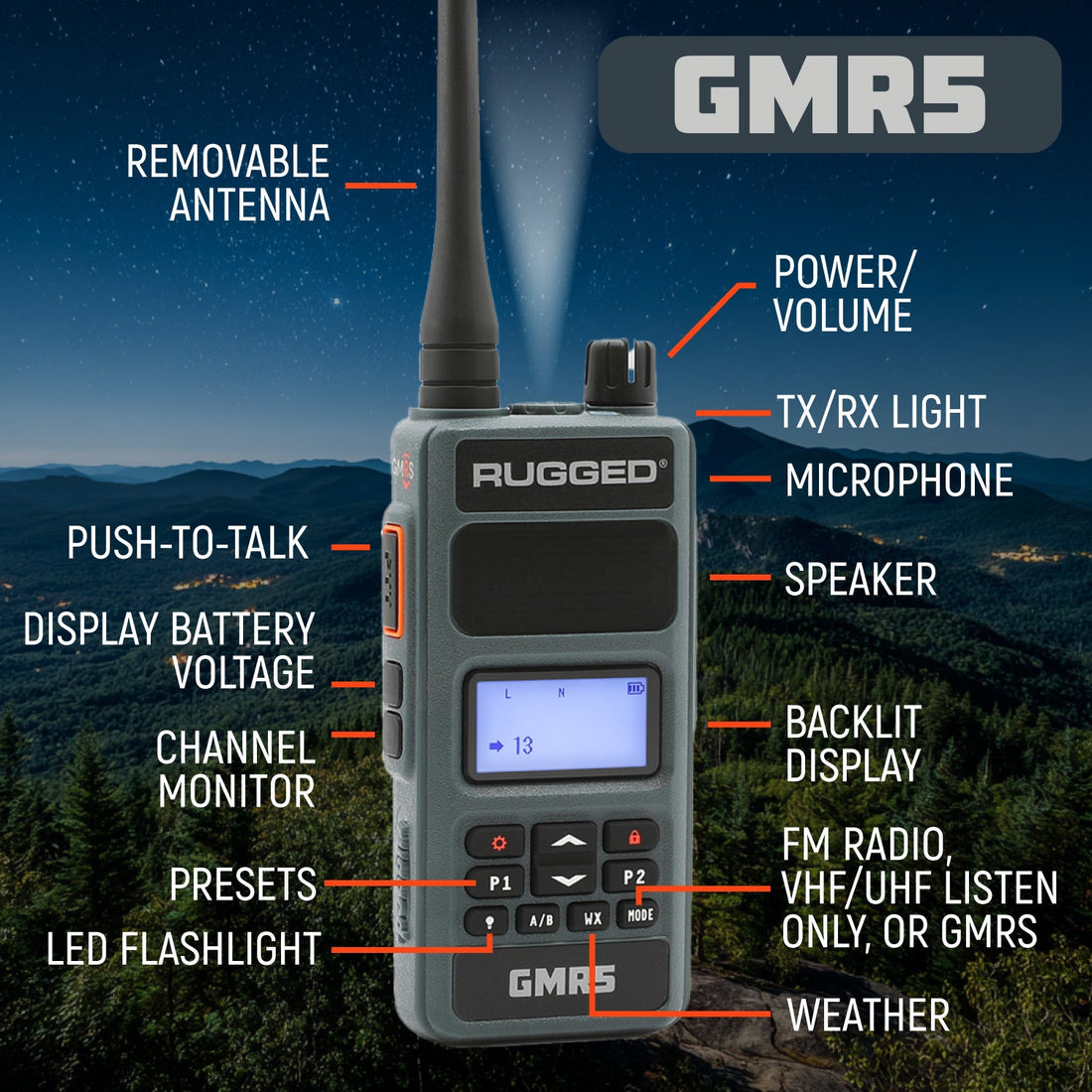 Adventure Pack - Rugged GMR5 - GMRS and FRS Two Way Handheld Radios with Accessories