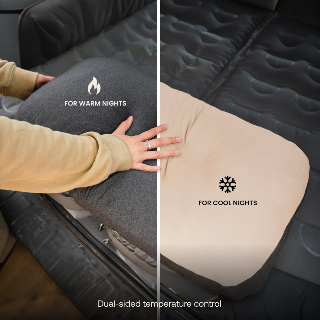 Dual-sided Luno packable pillow, warm and cool faces