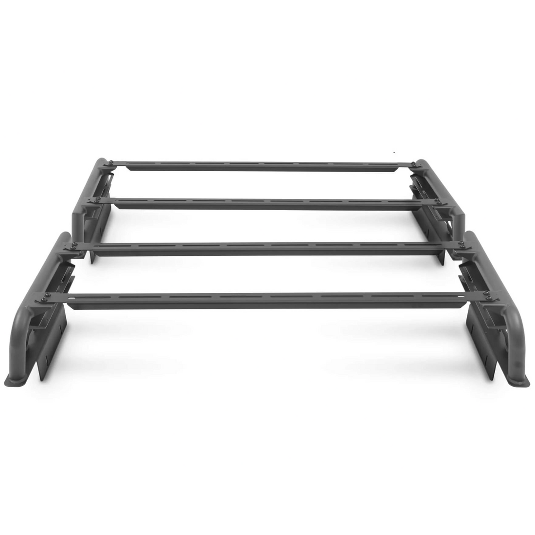 Black metal roof rack on a white background