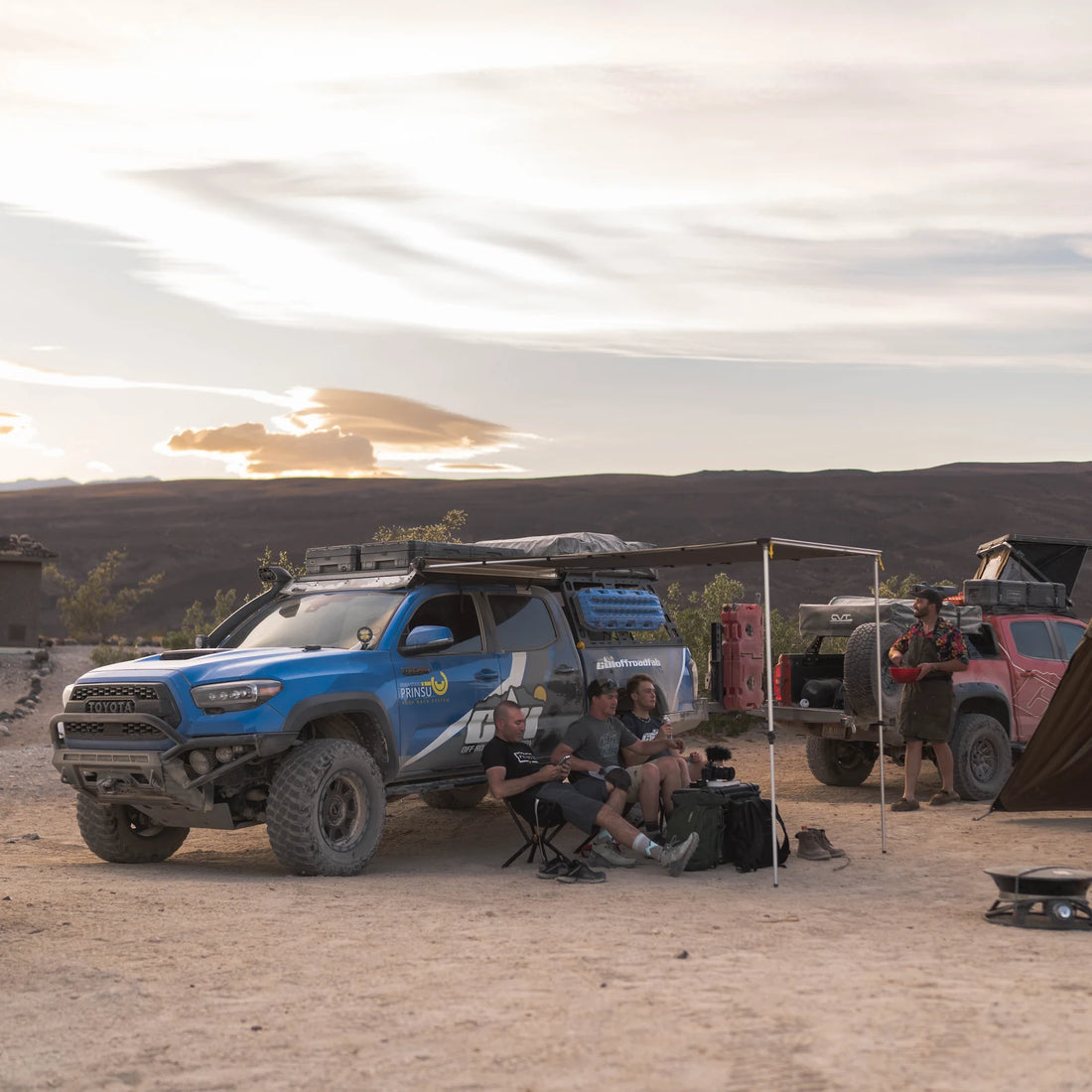Prinsu Pro Tacoma cab rack on overland truck desert trail