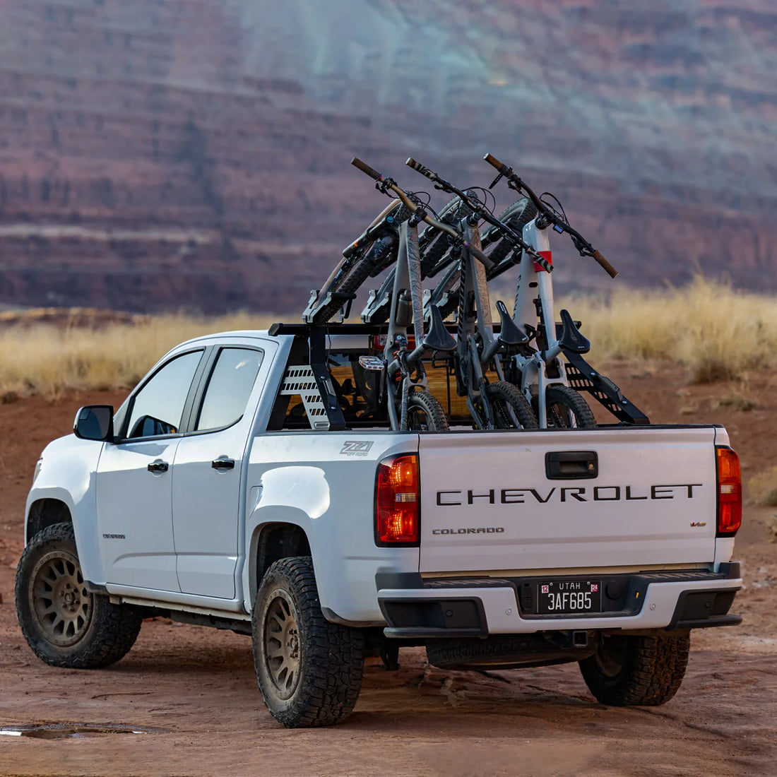 Chevy Colorado with 3 bike rack in bed